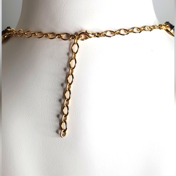 Necklace In Black Druzy Azurite And Gold Frame - Picture 7 of 7